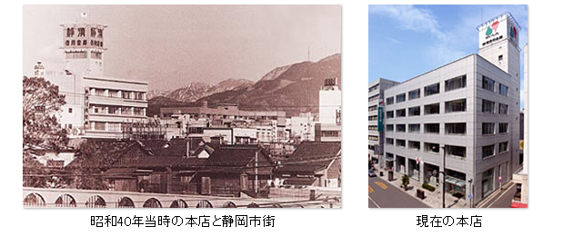 画像：昭和40年当時の本店と現在の本店