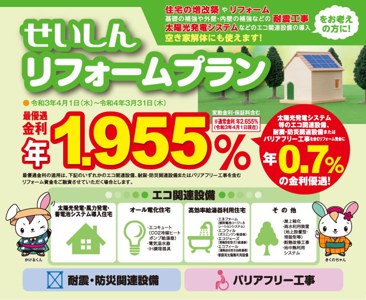 個人のお客さま 借りる 住宅ローン リフォームプラン 静清信用金庫